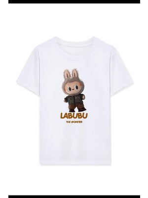 Kız Labubu Çocuk Baskılı T-Shirt - Beyaz