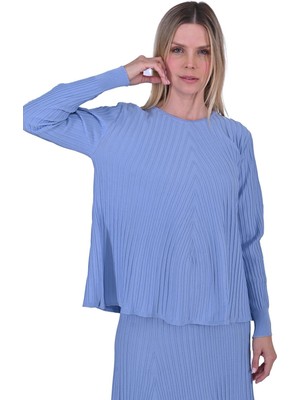 Aplikasyonlu Triko Tunik Mavi