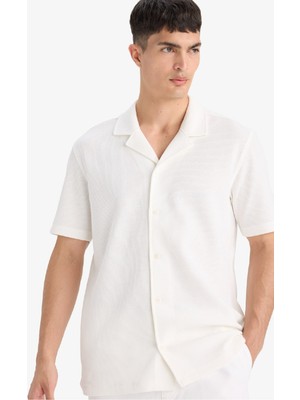 DeFacto %100 Pamuk Regular Fit Polo Yaka Waffle Kısa Kollu Gömlek E4894AX25SM