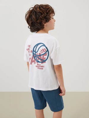 Lcw Kids Beyaz Bisiklet Yaka Erkek Bebek Tişört ve Şort 2'li