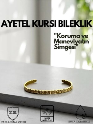 KT Aksesuar Ayetel Kürsi Yazılı Paslanmaz Çelik Bileklik Ayarlanabilir Sarı Renkli Tasarım