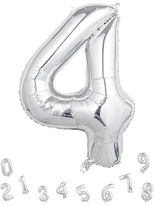 Parti Adresi Rakam Folyo Balon 4 Gümüş Renk 100 cm - 40"