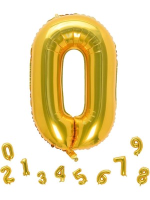 Parti Adresi Rakam Folyo Balon 0 Altın Renk 80 cm - 32"