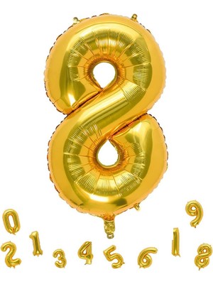Parti Adresi Rakam Folyo Balon 8 Altın Renk 80 cm - 32"