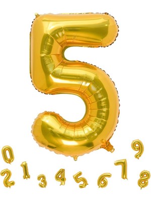 Parti Adresi Rakam Folyo Balon 5 Altın Renk 80 cm - 32"