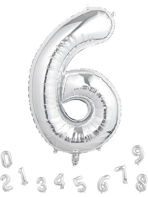 Parti Adresi Rakam Folyo Balon 6 Gümüş Renk 80 cm - 32"