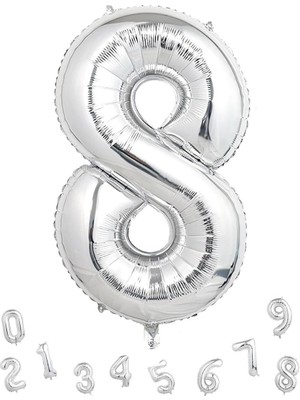 Parti Adresi Rakam Folyo Balon 8 Gümüş Renk 100 Cm - 40"