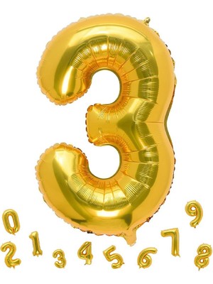 Parti Adresi Rakam Folyo Balon 3 Altın Renk 100 cm - 40"