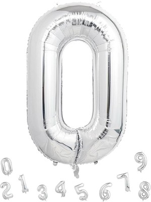 Parti Adresi Rakam Folyo Balon 0 Gümüş Renk 100 cm - 40"