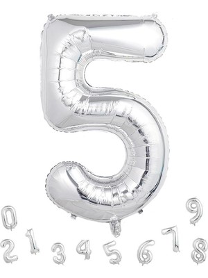 Parti Adresi Rakam Folyo Balon 5 Gümüş Renk 80 cm - 32"