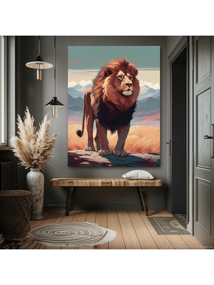 Özkacar Group Manzarayı Seyreden Aslan  Kanvas Tablo Ev Duvar Salon Ofis Dükkan Hediyelik Dekarasyon Süsü