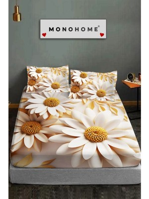 %100 Pamuk Lastikli Çarşaf Özel Tasarım 5d Dijital 60 Tel Papatya 3