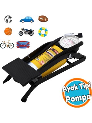 Ayak Tipi Pompa Tekli Teker Araç Bisiklet Top Bot Lastik Şambrel Şişirme Pompası Tek Pistonlu 1 Adet