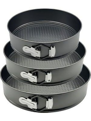 Karbon Çelik 3 Parça 18-20-22 cm Yuvarlak Kelepçeli Kek Kalıbı Seti CIN999SY