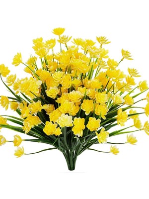 6lı Set Yapay Çiçek Sazlı Lotus Sarı Renk 7 Dal Plastik  30CM