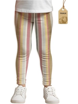 Kız Çocuk Tayt - Çizgi Desenli Mevsimlik Yazlık Likralı Uzun Rahat Terletmez Pamuklu Tayt