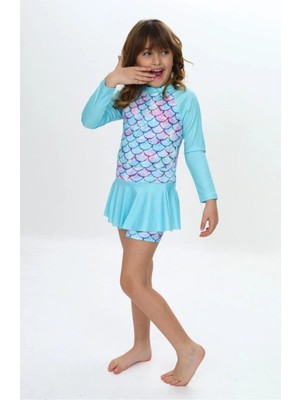 Etek Detaylı Kız Çocuk Desenli Mayo