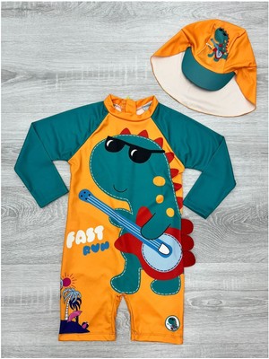 My Kids Wear Şapkalı Uzun Kollu Mayo Erkek Çocuklar İçin Desenli Hızlı Kuruyan Polyester