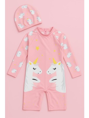 Kız Cocuk Uzun Kollu ve Fermuarlı Mayo Takımı 3 -10 Yas 11907