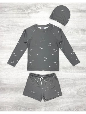 Boneli Bağcıklı Uzun Kol Güneş Korumalı Erkek Çocuk Mayo