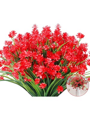 6lı Set Yapay Çiçek Sazlı Lotus Kırmızı Renk 7 Dal Plastik  30CM