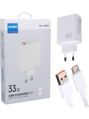 Weko WK-27876 M11 Beyaz 33 Watt Turbo USB Şarj Başlık Adaptörü + Type-C Kablo