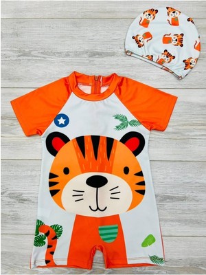 My Kids Wear Çizgi Film Desenli Erkek Çocuk Mayo Takımı Turuncu Slim Fit Model