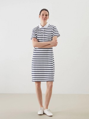 Lcwaıkıkı Classic Lacivert Polo Yaka Çizgili A Kesim Elbise