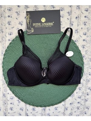 Evelyn Parlak Saten Çizgi Detaylı C Cup Balenli Desteksiz Önü Tül Detaylı Şık Sütyen