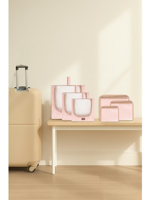 6'lı Bej Valiz Düzenleyici I Bavul Içi Organizer Set I Seyahat Hurcu