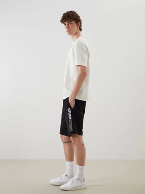 Xsıde Siyah Standart Kalıp Baskılı Erkek Şort