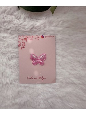 Az Saçlı ve Saçsız Bebek Tokası(Pembe Simli Kelebek)