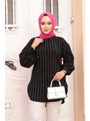 Çizgili Siyah Tesettür Tunik 101016S