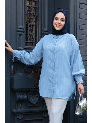 Çizgili Bebek Mavisi Tesettür Tunik 101016BM