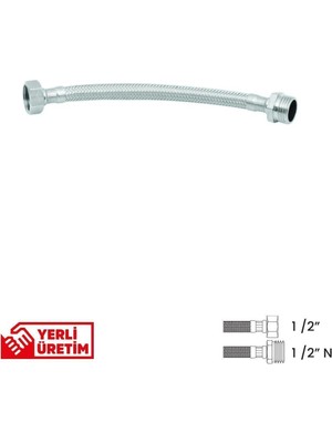 Gama Paslanmaz Çelik Flex Hortum 1/2 - 1/2 Nipel Bağlantı Tesisat Flexi 70 cm