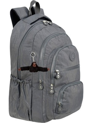 Lüx Krinkıl Kumaş Lise ve Ortaokul Sırt Çantası, Krinkıl Okul Çantası, Maymun Anahtarlık Hediyeli