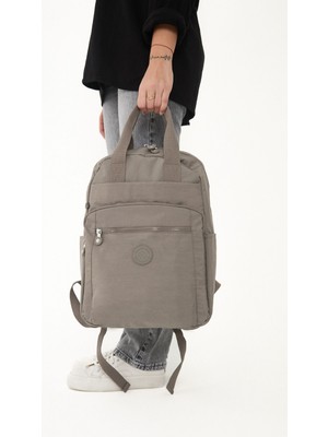 Sanmorris Unisex Suya Dayanıklı Orta Boy Krinkıl Çok Gözlü Vizon Laptop Okul Seyahat Sırt Çantası