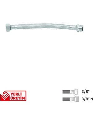 Gama Paslanmaz Çelik Flex Hortum 3/8 - 3/8 Nipel Bağlantı Taharet Hortumu 40 cm