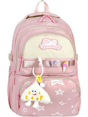 Twill Suya Dayanıklı Laptop Bölmeli Günlük Sırt Çantası ve Peluş Oyuncak Hediyeli Okul Sırt Çantası