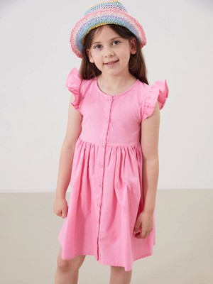 Lcw Kids Pembe Pileli Kız Çocuk Keten Görünümlü Gömlek Elbise