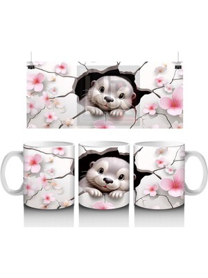 Pembe Çiçekler Arasından Bakan Sevimli Köpek – Baskılı Kahve Kupası