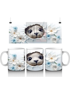 Beyaz Çiçekler Arasında Oturan Sevimli Kirpi – Baskılı Kahve Kupası