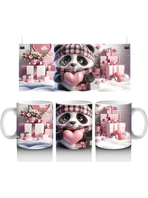 Hediye Kutuları Arasında Şapkalı Sevimli Panda – Baskılı Kahve Kupası