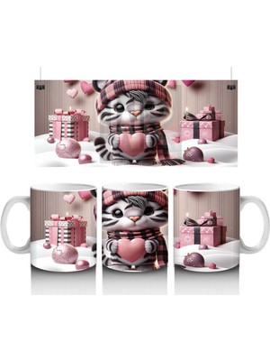 Hediye Kutuları Arasında Şapkalı Sevimli Kedi – Baskılı Kahve Kupası