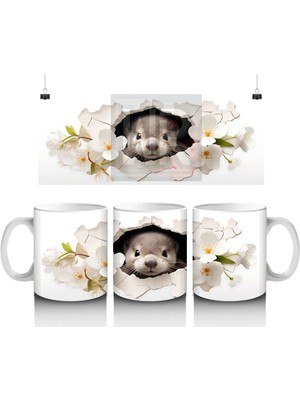 Beyaz Çiçekler Içinde Tatlı Fok Yavrusu – Baskılı Kahve Kupası