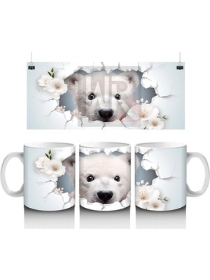 Beyaz Çiçekler Arasında Bakan Kutup Ayısı – Baskılı Kahve Kupası