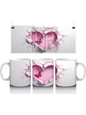 Kalpli Oyuk Zeminde Sevimli Kelebek Figürü - Baskılı Kahve Kupası