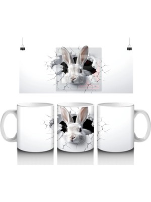 Duvarı Delen Meraklı Tavşan – Baskılı Kahve Kupası