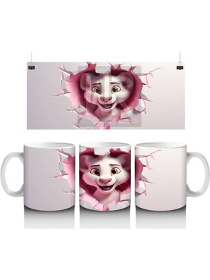 Kalpli Pembe Çatlak Duvar Arasında Aşk Teması – Baskılı Kahve Kupası