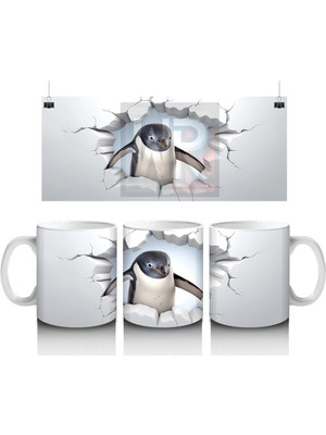 Çatlak Duvar Arasında Şaşkın Penguen – Baskılı Kahve Kupası